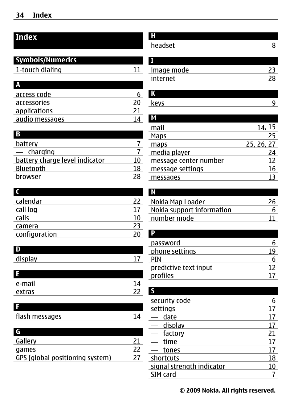Index | Nokia 7020 User Manual | Page 34 / 74
