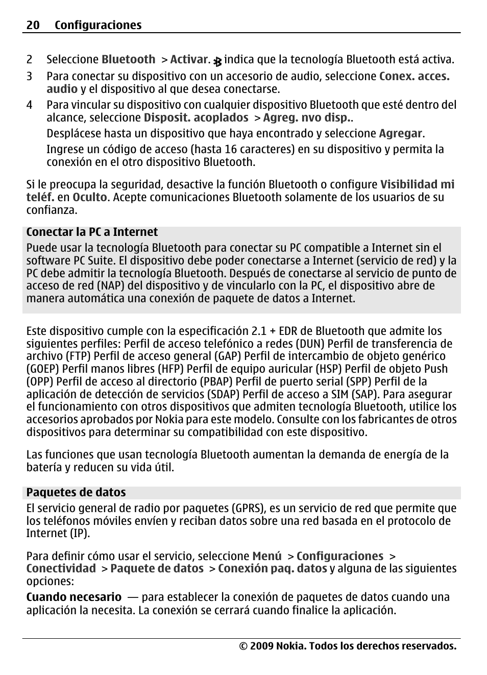 Paquetes de datos | Nokia 7020 User Manual | Page 56 / 74