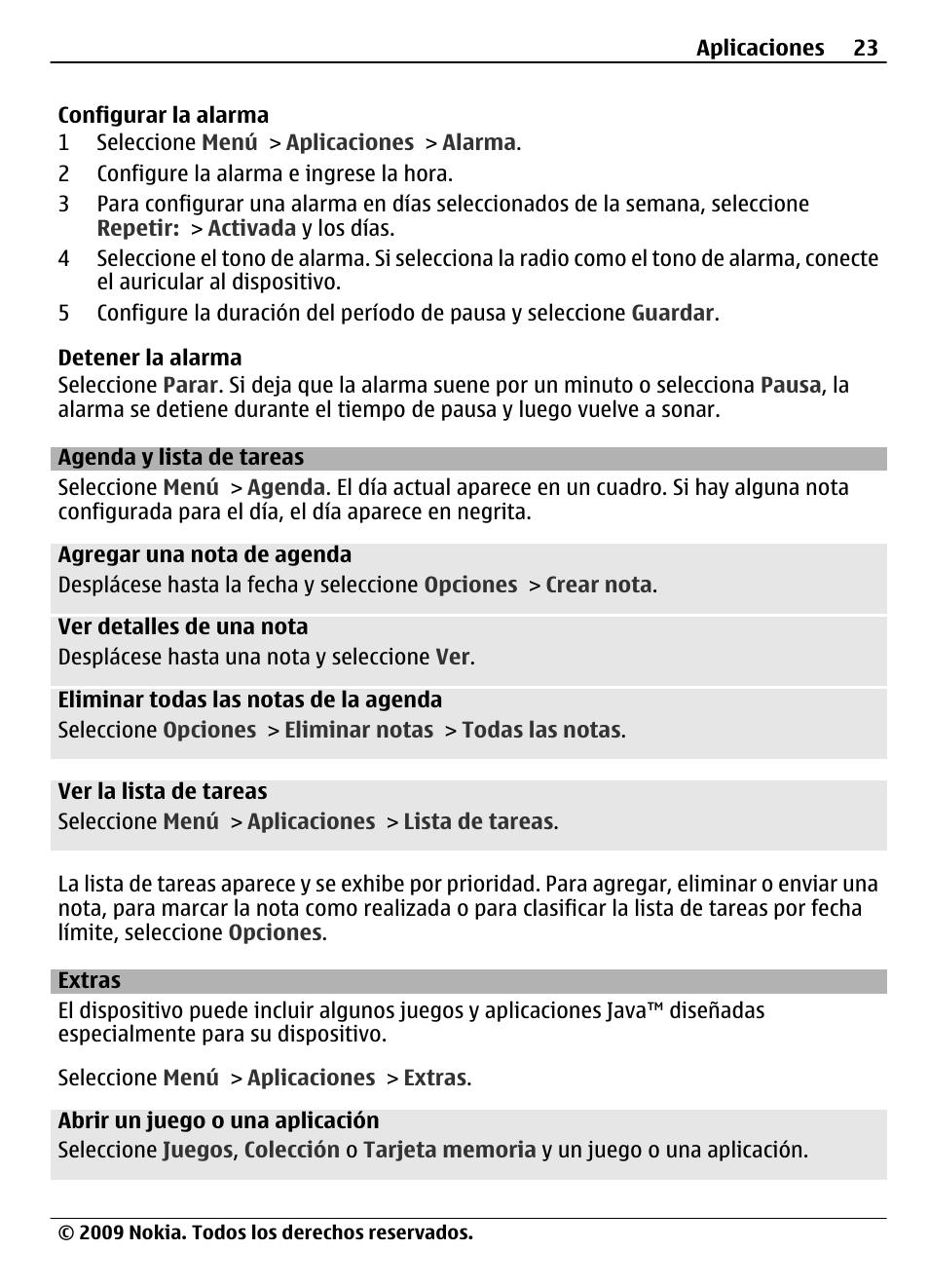 Agenda y lista de tareas, Extras | Nokia 7020 User Manual | Page 59 / 74