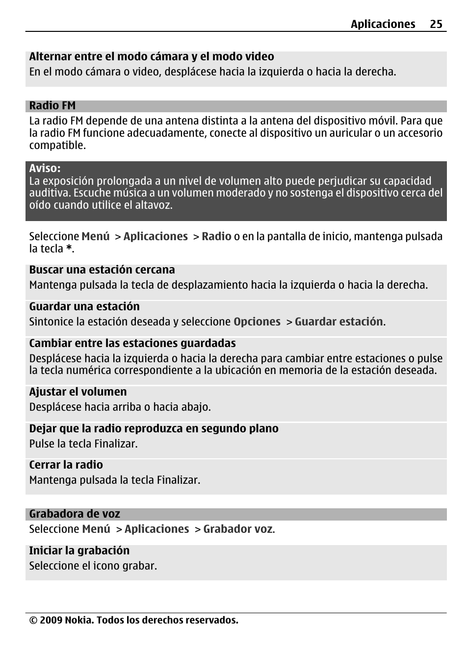 Radio fm, Grabadora de voz | Nokia 7020 User Manual | Page 61 / 74
