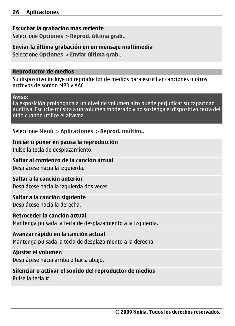 Reproductor de medios | Nokia 7020 User Manual | Page 62 / 74