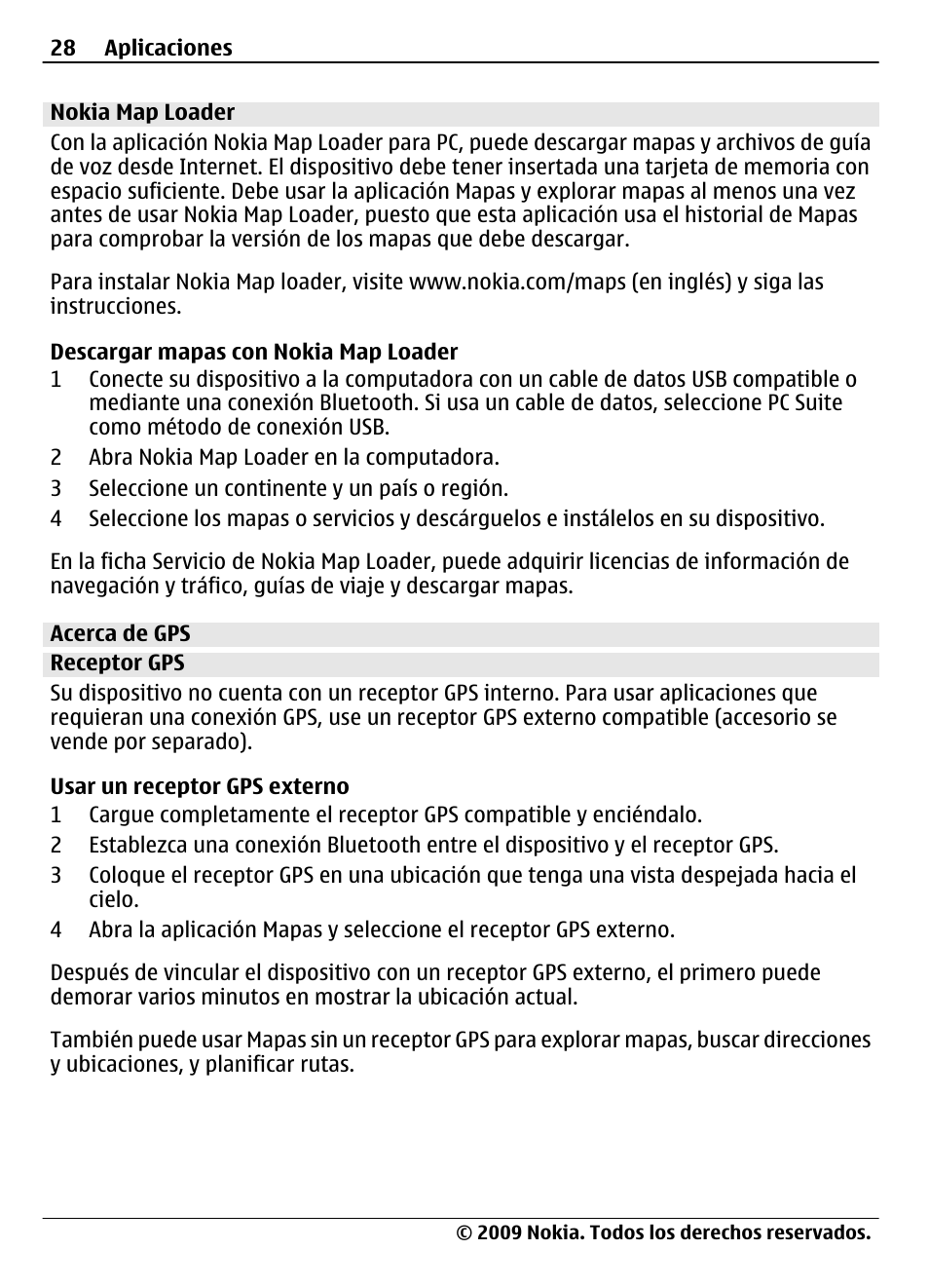 Nokia map loader, Acerca de gps, Receptor gps | Nokia 7020 User Manual | Page 64 / 74