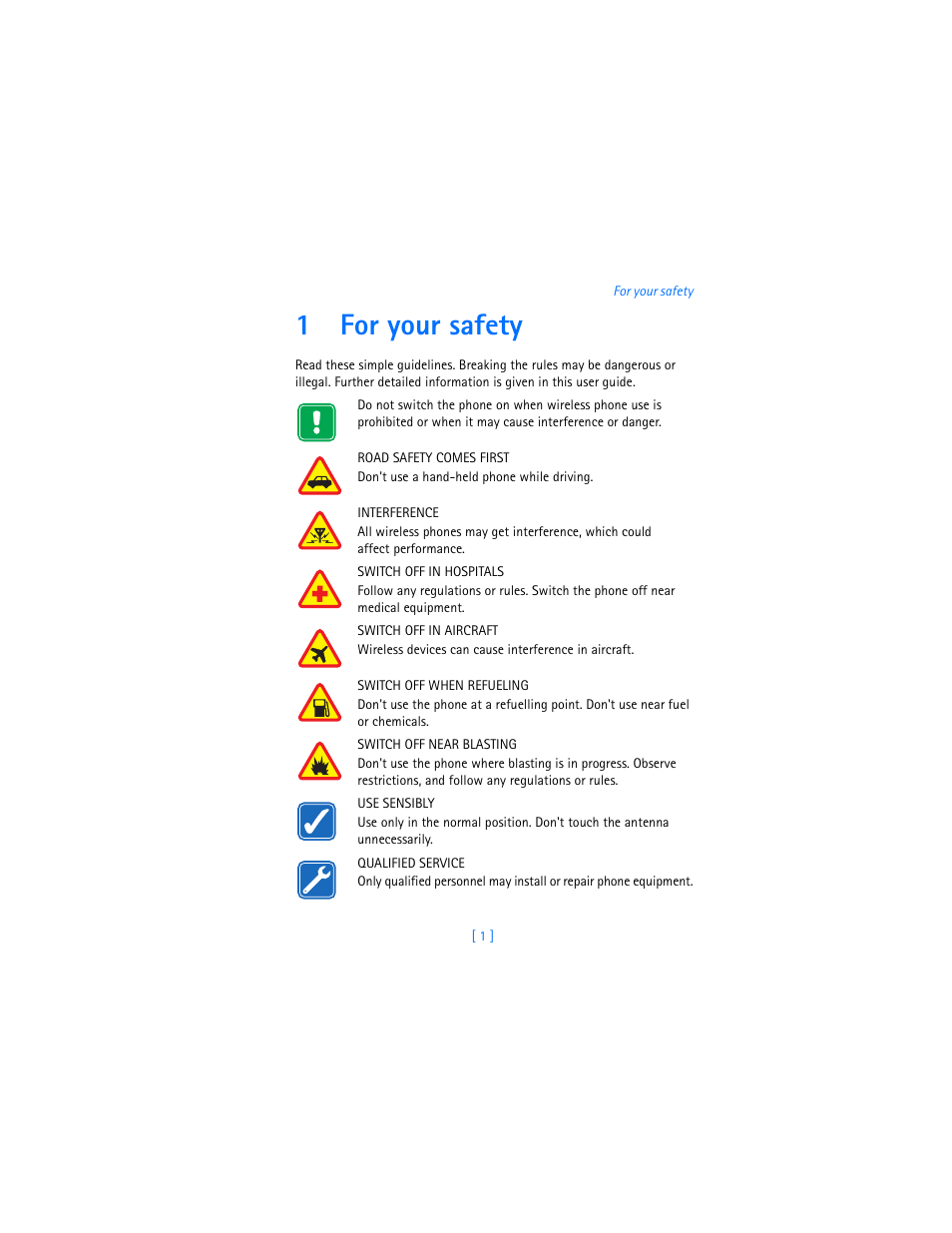 1 for your safety, For your safety, 1for your safety | Nokia 3620 User Manual | Page 10 / 209