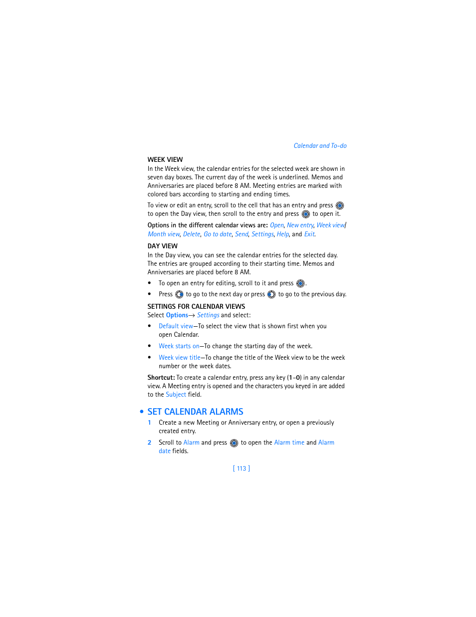 Set calendar alarms | Nokia 3620 User Manual | Page 122 / 209