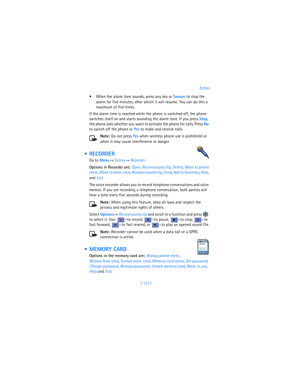 Recorder, Memory card | Nokia 3620 User Manual | Page 130 / 209