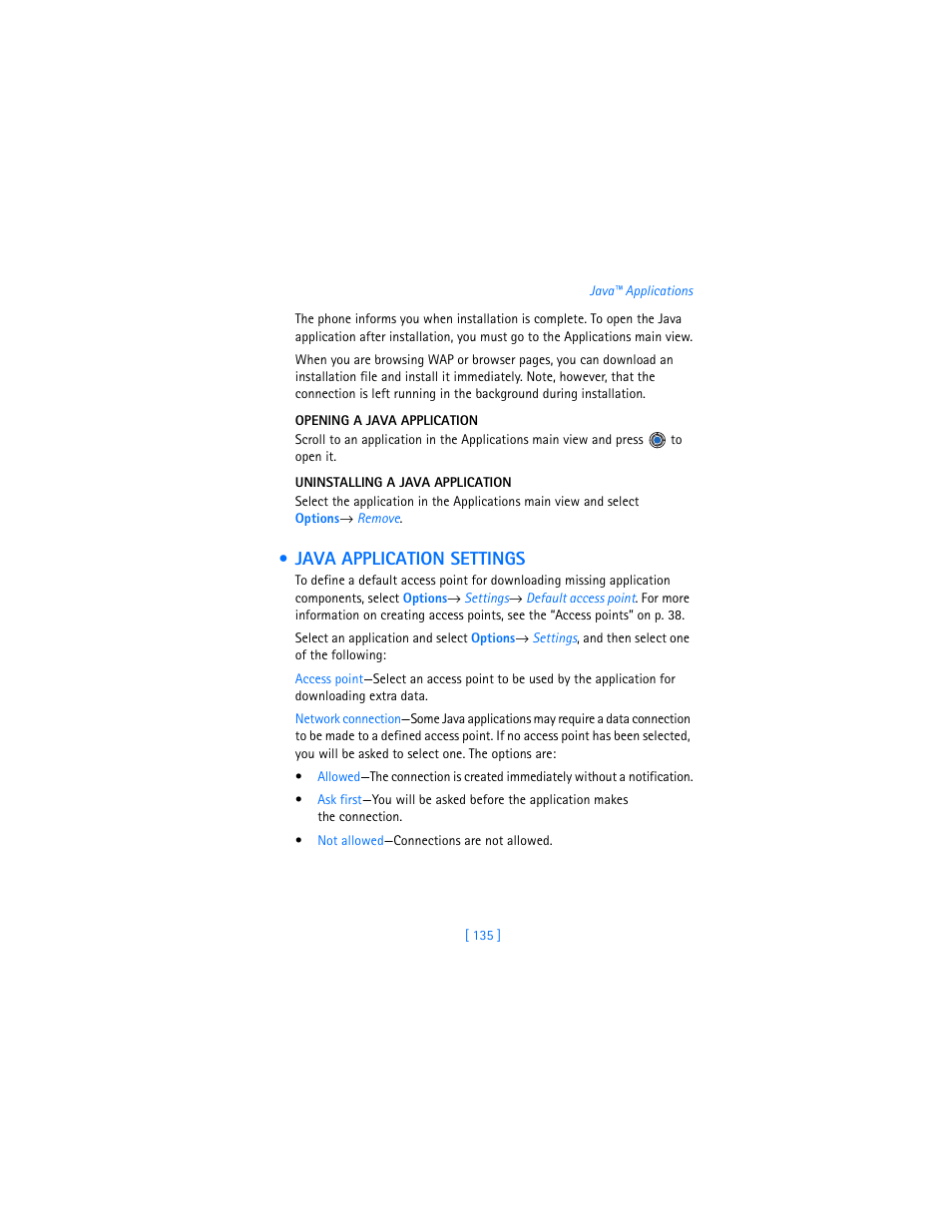 Java application settings | Nokia 3620 User Manual | Page 144 / 209