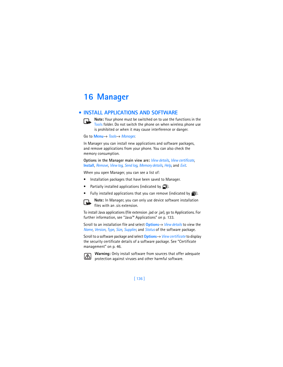 16 manager, Install applications and software | Nokia 3620 User Manual | Page 145 / 209