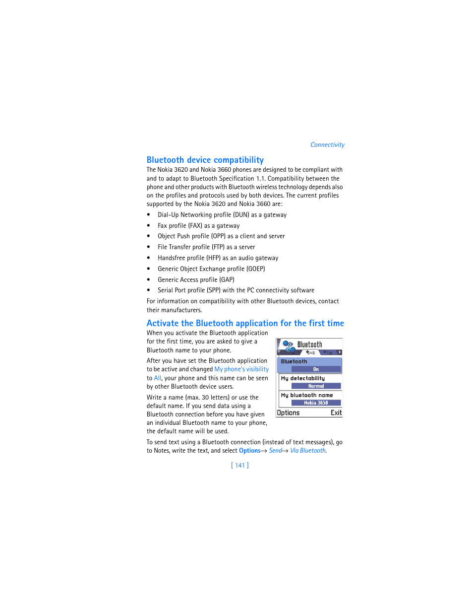 Bluetooth device compatibility | Nokia 3620 User Manual | Page 150 / 209