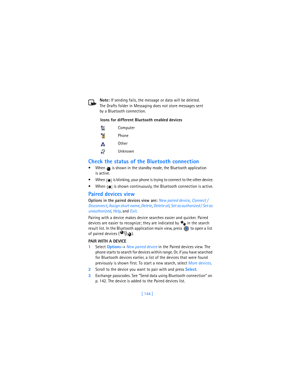 Check the status of the bluetooth connection, Paired devices view | Nokia 3620 User Manual | Page 153 / 209