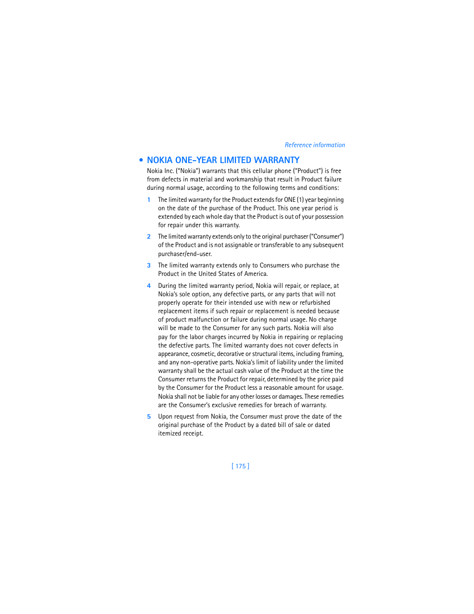 Nokia one-year limited warranty | Nokia 3620 User Manual | Page 184 / 209