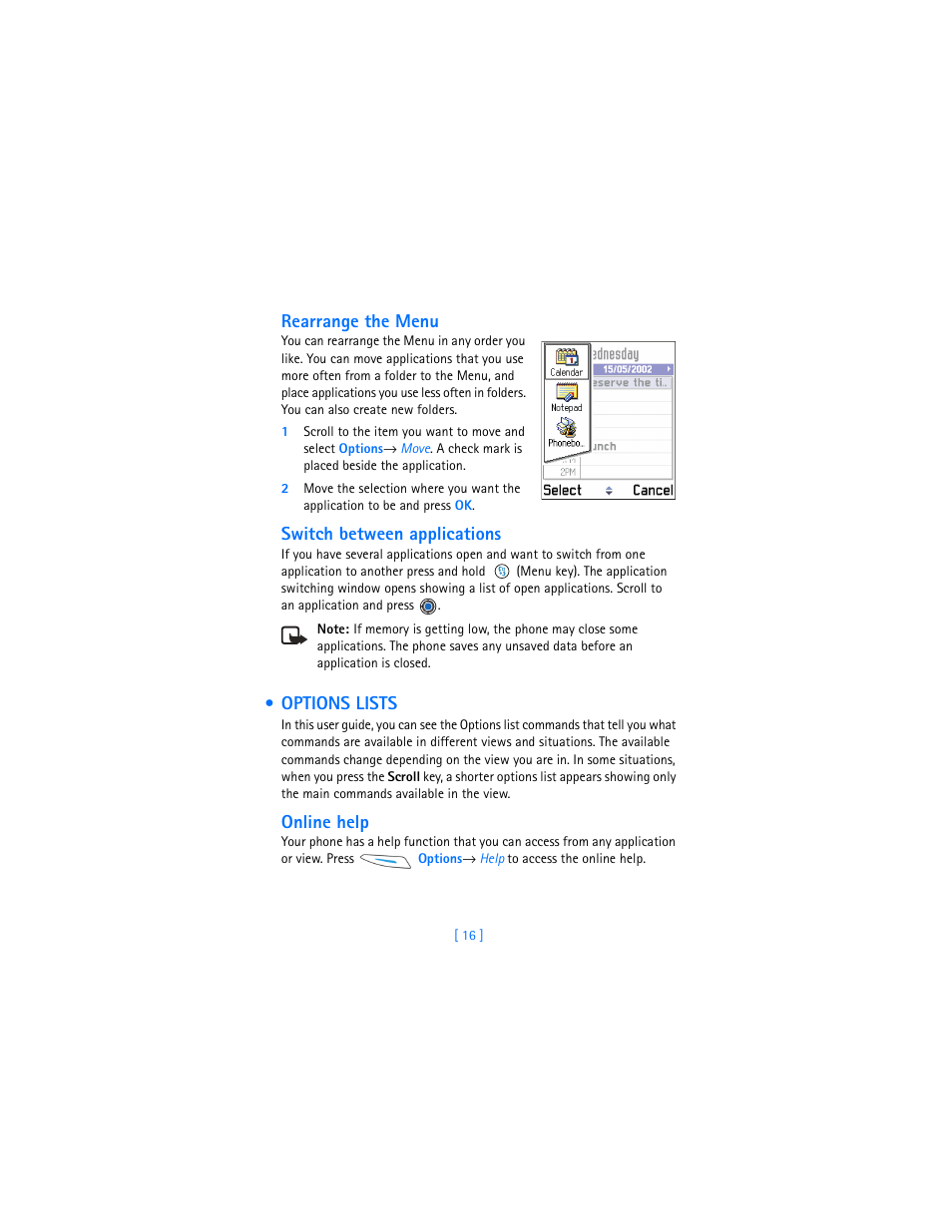 Options lists | Nokia 3620 User Manual | Page 25 / 209