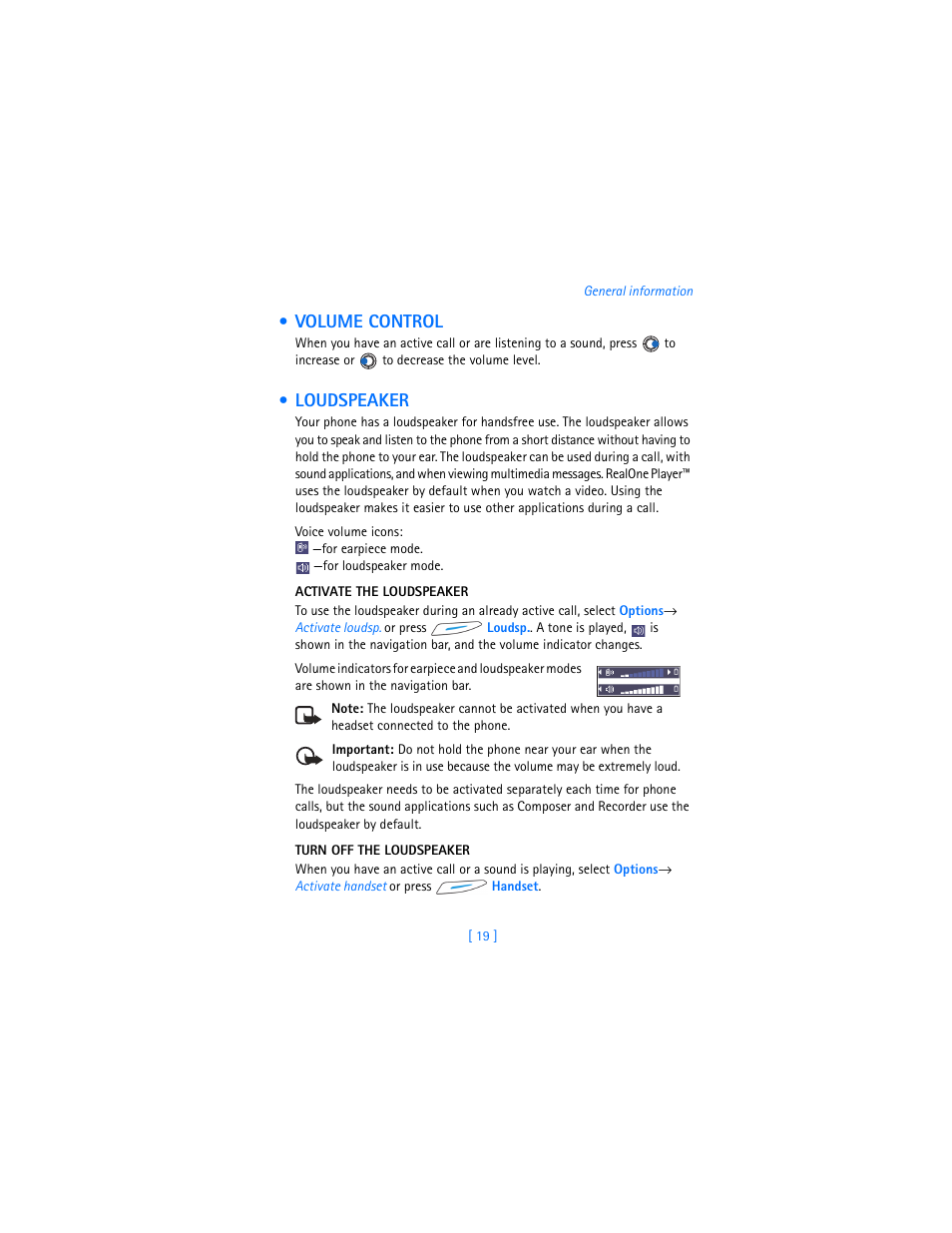 Volume control, Loudspeaker | Nokia 3620 User Manual | Page 28 / 209