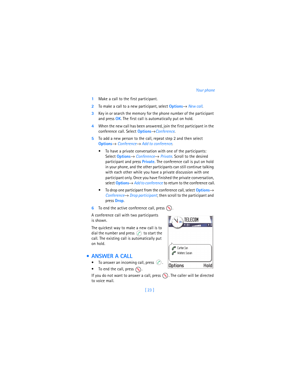 Answer a call | Nokia 3620 User Manual | Page 32 / 209