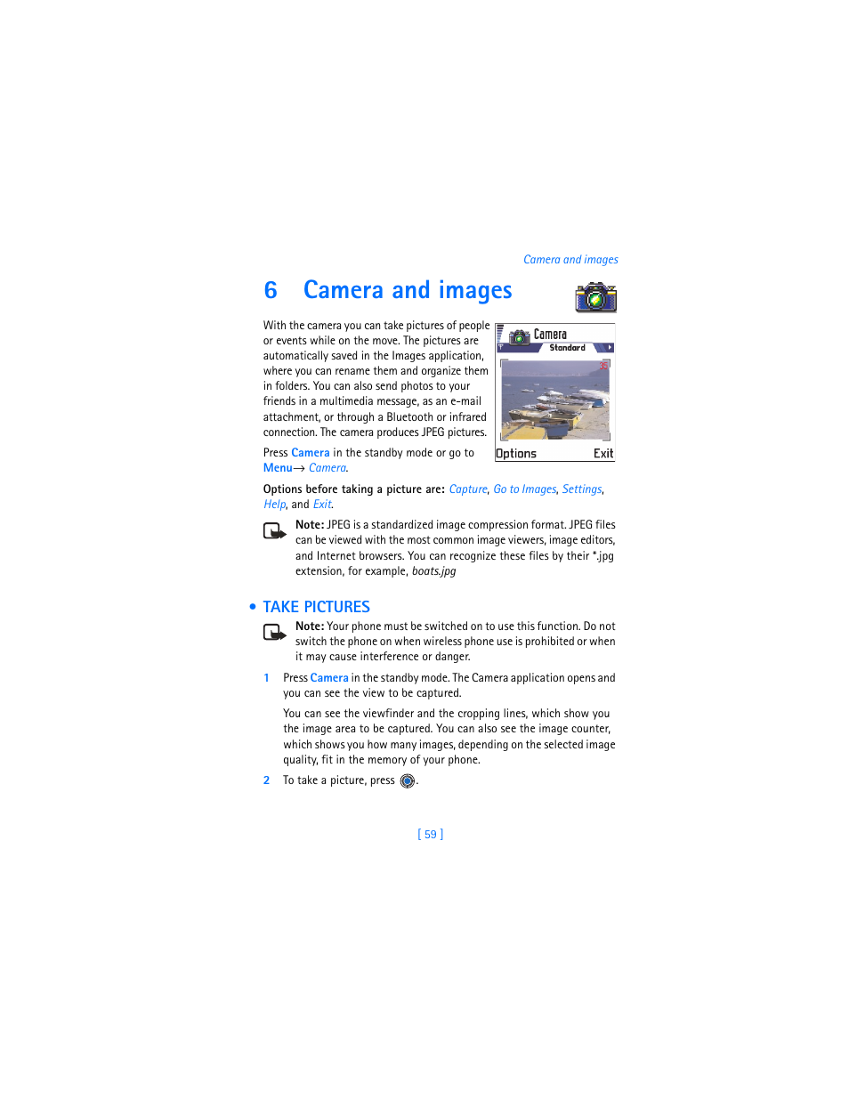 6 camera and images, Take pictures, Camera and images | 6camera and images | Nokia 3620 User Manual | Page 68 / 209