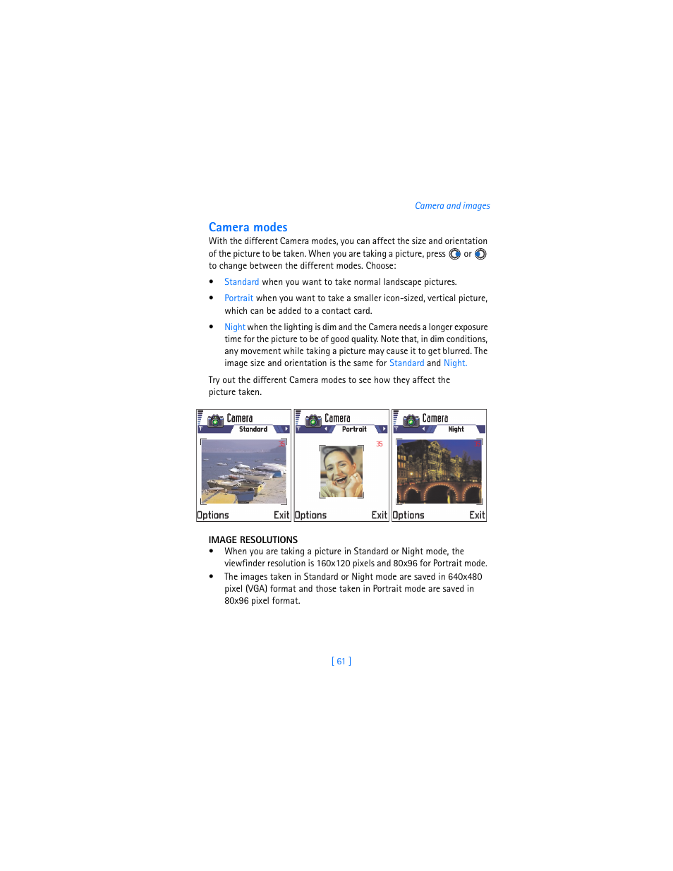 Camera modes | Nokia 3620 User Manual | Page 70 / 209