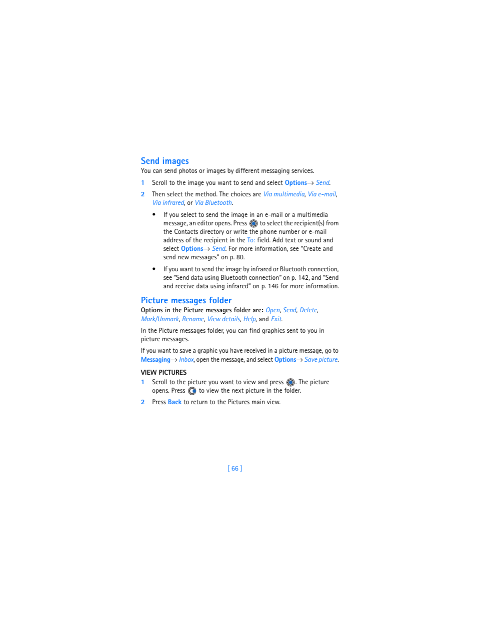 Send images, Picture messages folder | Nokia 3620 User Manual | Page 75 / 209