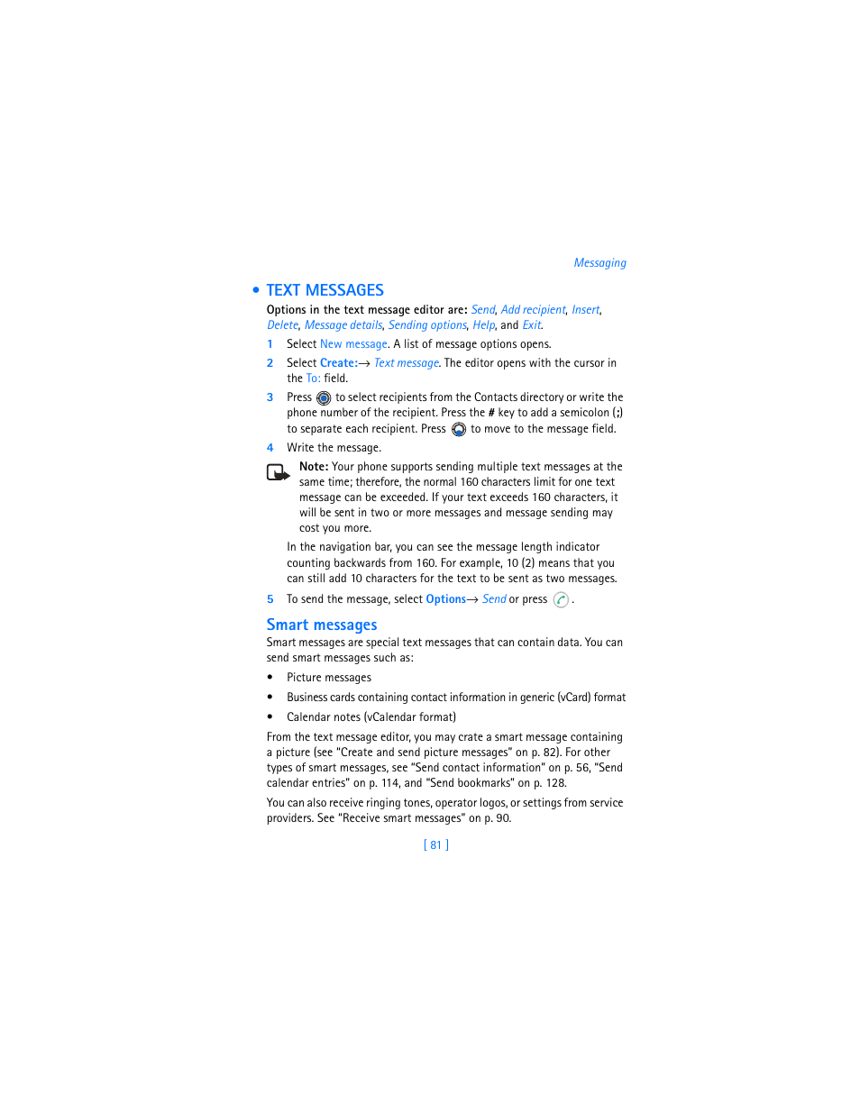 Text messages, Smart messages | Nokia 3620 User Manual | Page 90 / 209