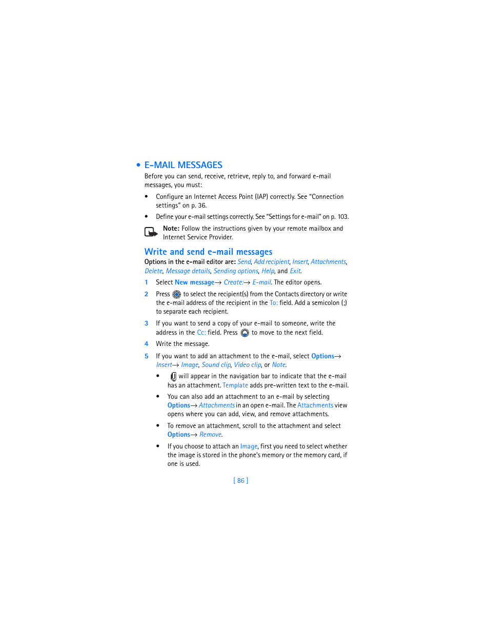 E-mail messages, Write and send e-mail messages | Nokia 3620 User Manual | Page 95 / 209