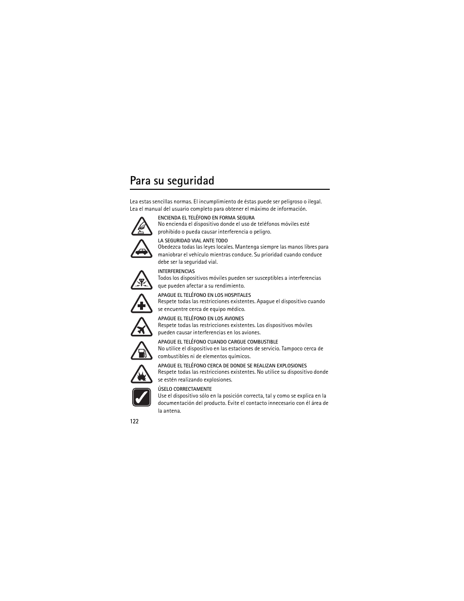 Para su seguridad, Ara su seguridad | Nokia 3555 User Manual | Page 123 / 241