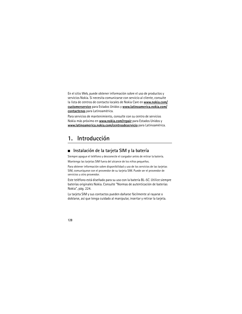 Introducción, Instalación de la tarjeta sim y la batería | Nokia 3555 User Manual | Page 129 / 241