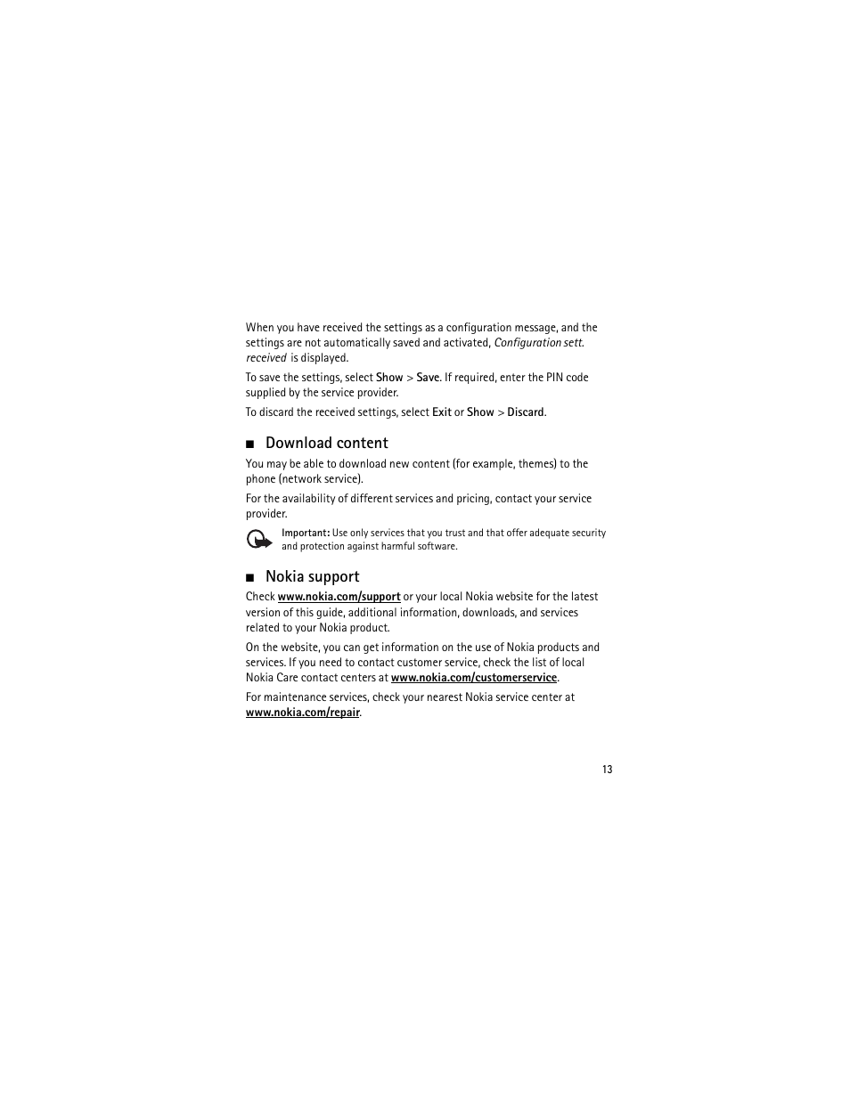 Download content, Nokia support, Download content nokia support | Nokia 3555 User Manual | Page 14 / 241