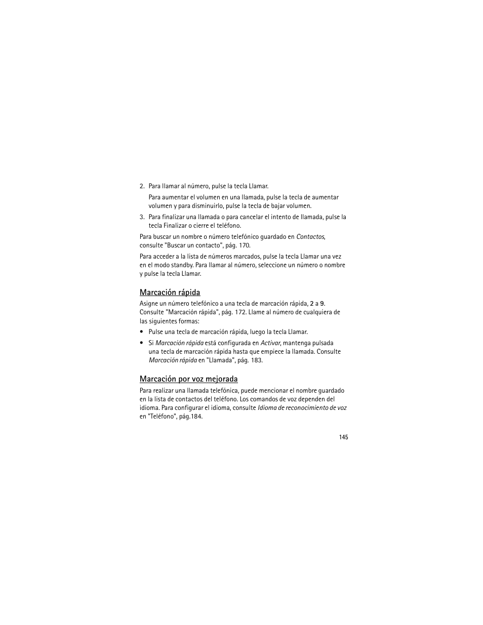 Marcación rápida, Marcación por voz mejorada, Marcación rápida marcación por voz mejorada | Nokia 3555 User Manual | Page 146 / 241