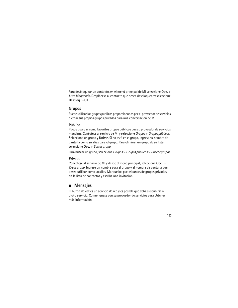 Grupos, Mensajes, Te "grupos", pá | Nokia 3555 User Manual | Page 164 / 241