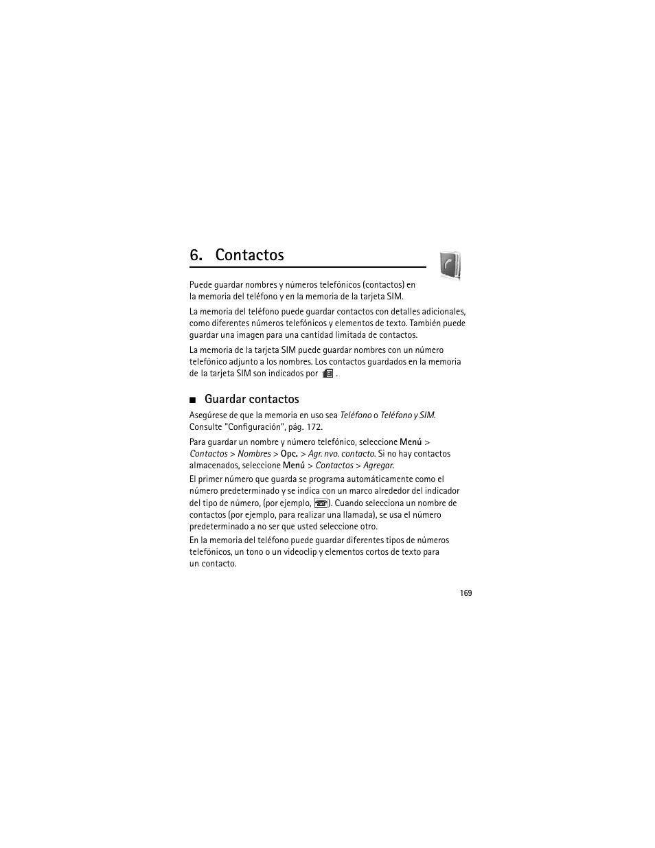 Contactos, Guardar contactos | Nokia 3555 User Manual | Page 170 / 241