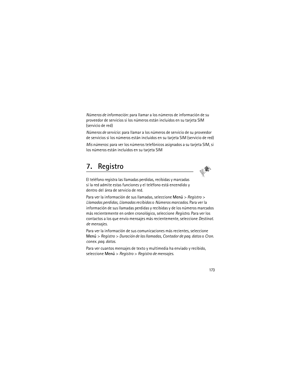 Registro | Nokia 3555 User Manual | Page 174 / 241