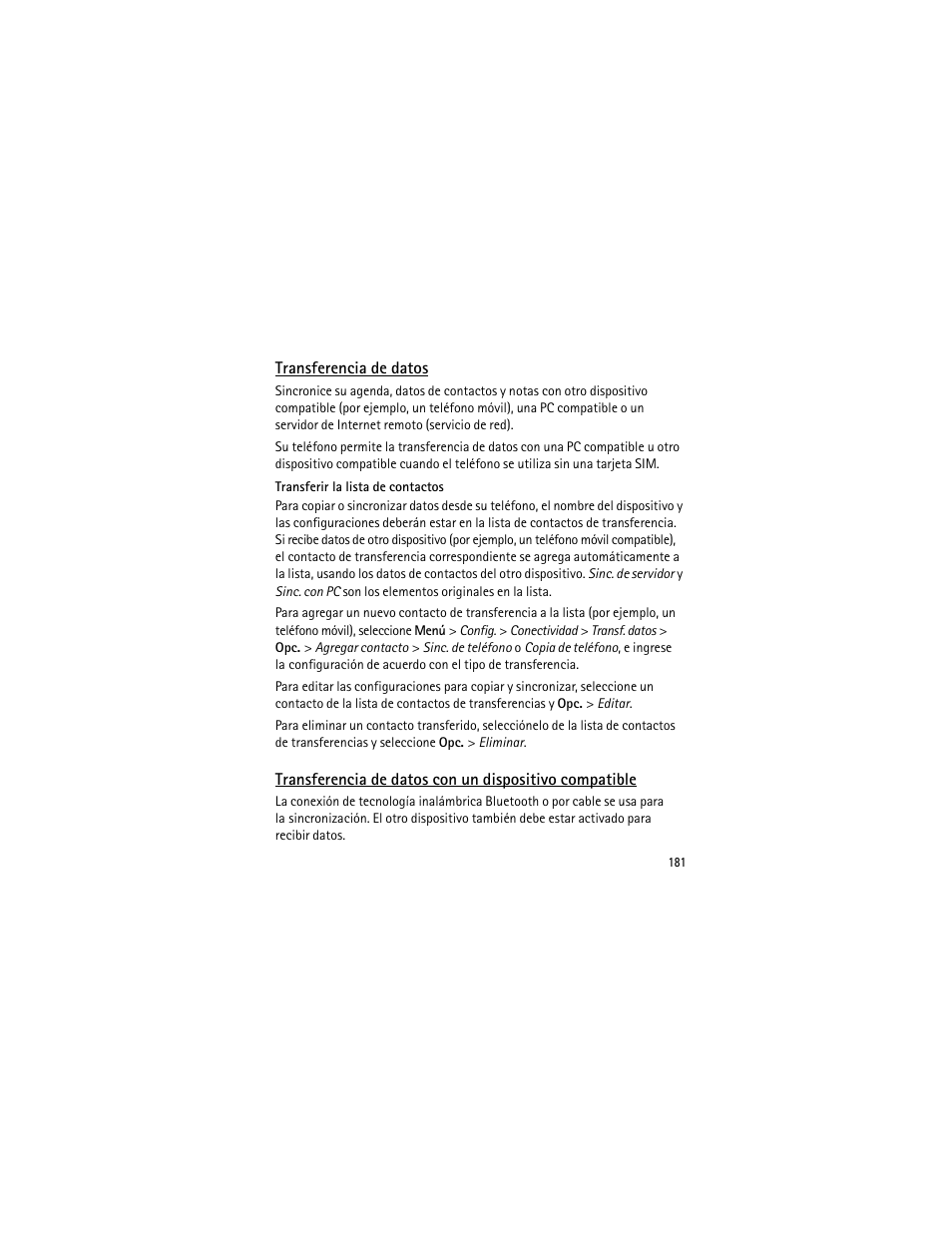 Transferencia de datos | Nokia 3555 User Manual | Page 182 / 241