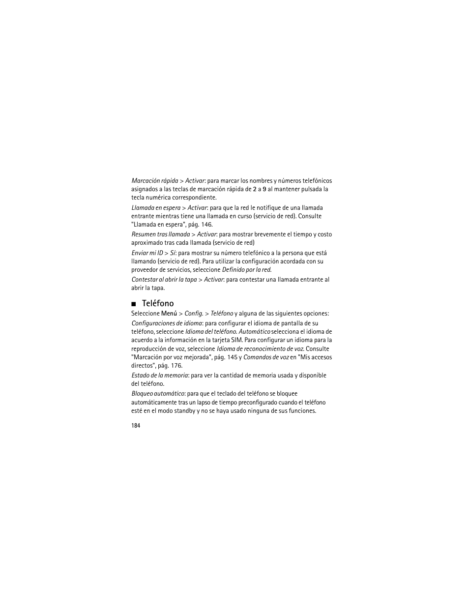 Teléfono, Teléfono", pá | Nokia 3555 User Manual | Page 185 / 241