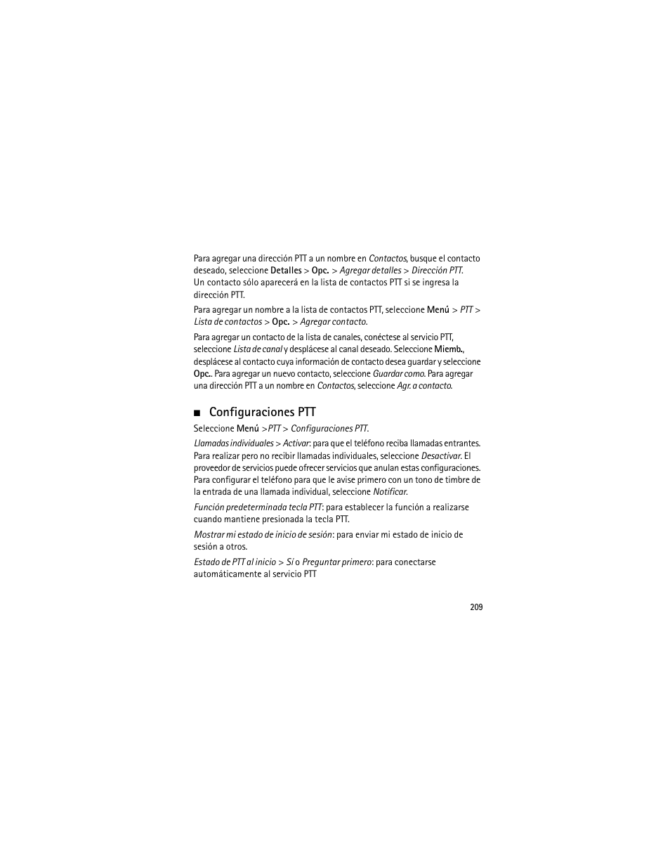 Configuraciones ptt | Nokia 3555 User Manual | Page 210 / 241