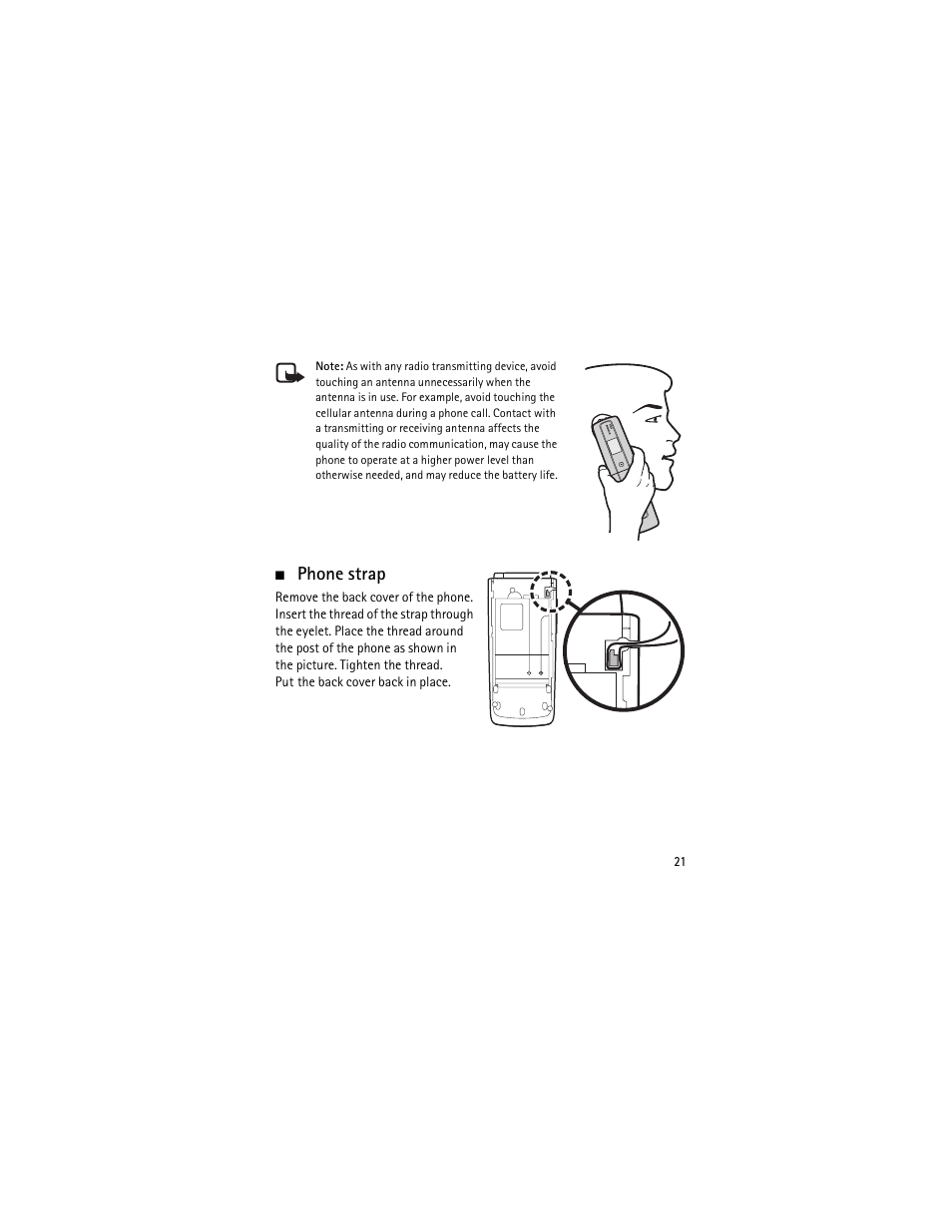 Phone strap | Nokia 3555 User Manual | Page 22 / 241