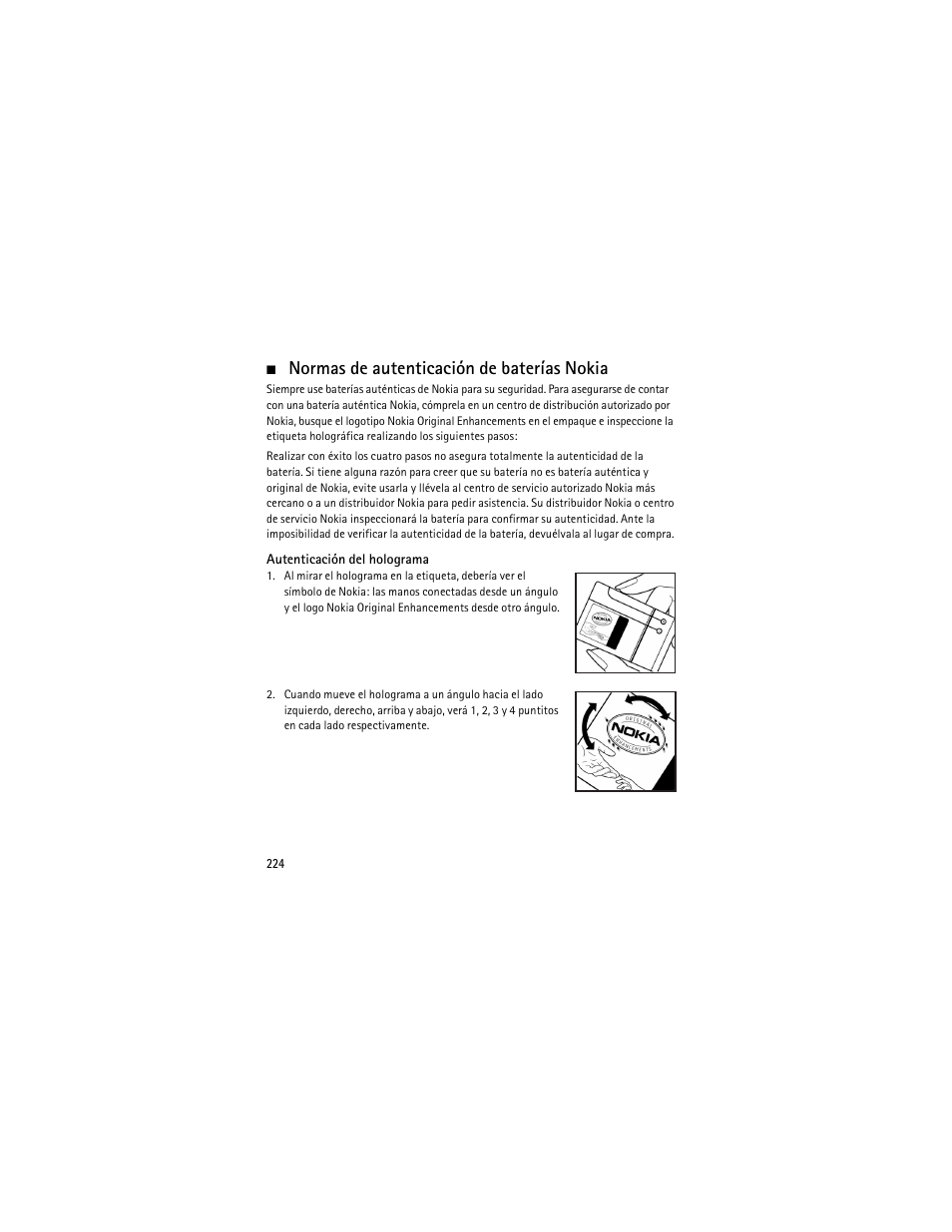 Normas de autenticación de baterías nokia | Nokia 3555 User Manual | Page 225 / 241