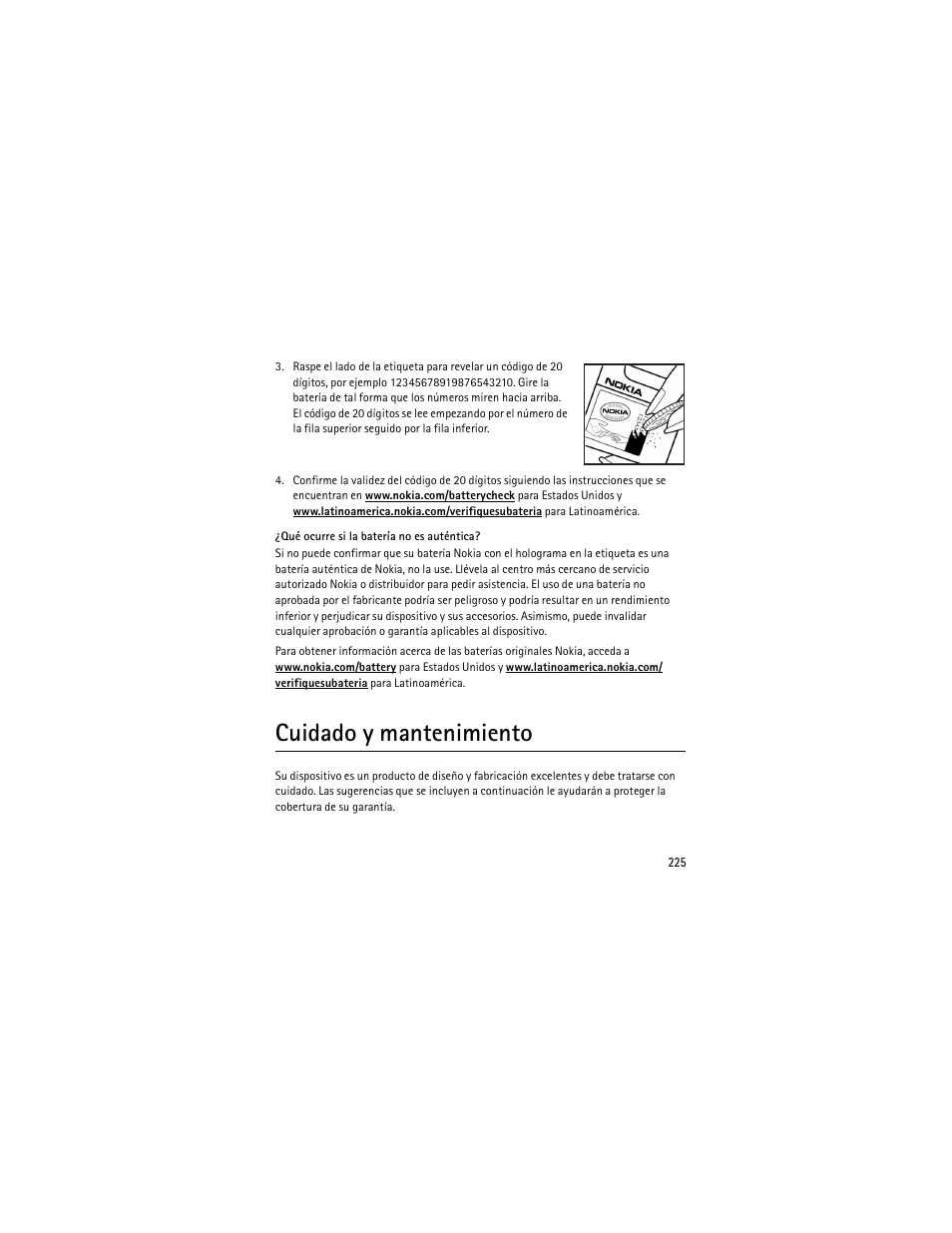 Cuidado y mantenimiento | Nokia 3555 User Manual | Page 226 / 241