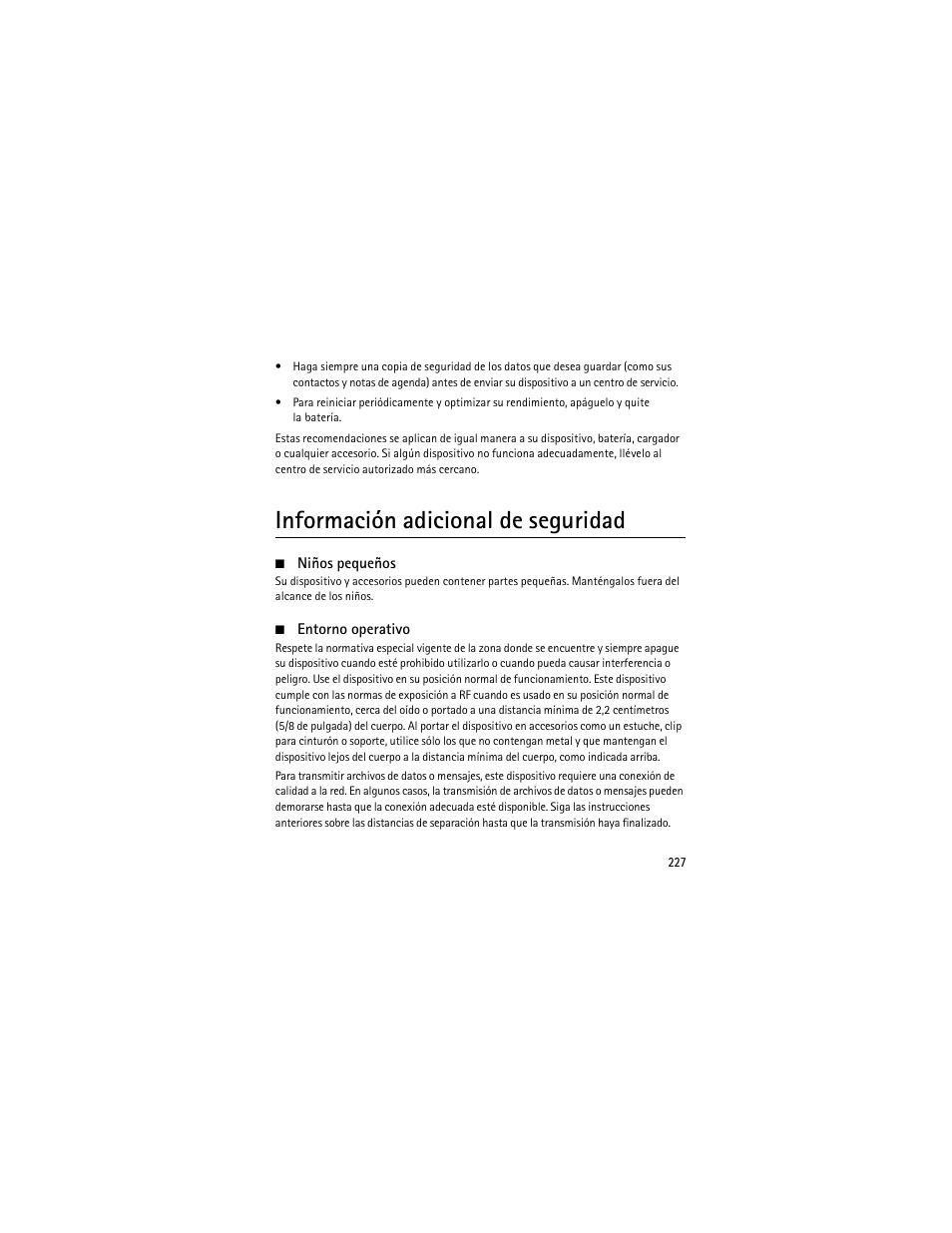 Información adicional de seguridad | Nokia 3555 User Manual | Page 228 / 241