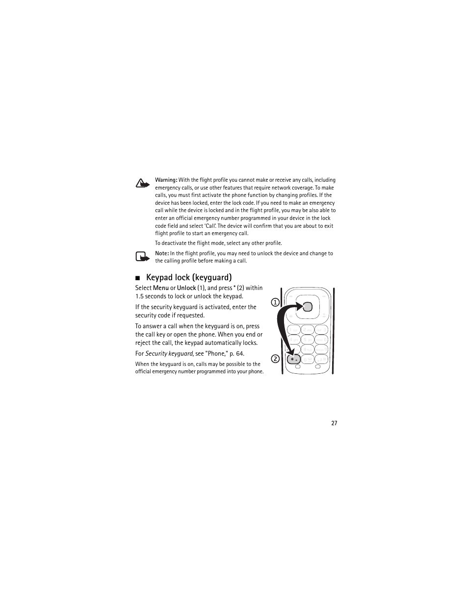 Keypad lock (keyguard) | Nokia 3555 User Manual | Page 28 / 241