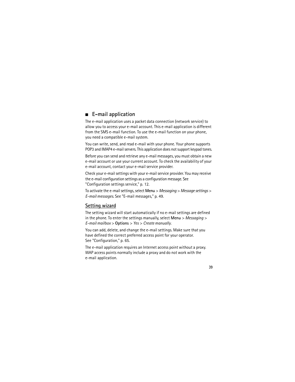 E-mail application, Setting wizard | Nokia 3555 User Manual | Page 40 / 241
