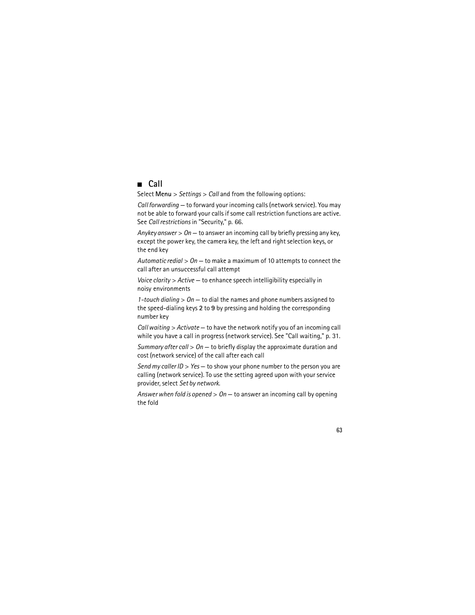 Call | Nokia 3555 User Manual | Page 64 / 241