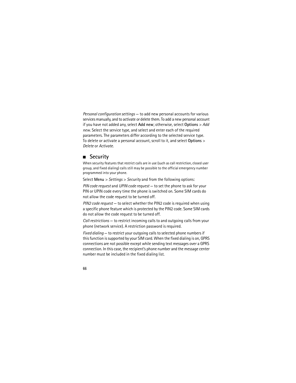 Security, Security," p, E "security | Nokia 3555 User Manual | Page 67 / 241