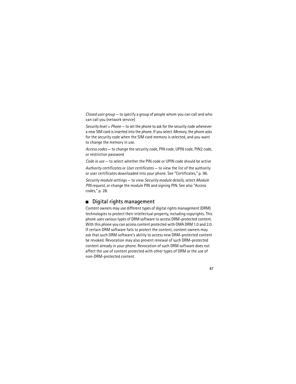 Digital rights management | Nokia 3555 User Manual | Page 68 / 241