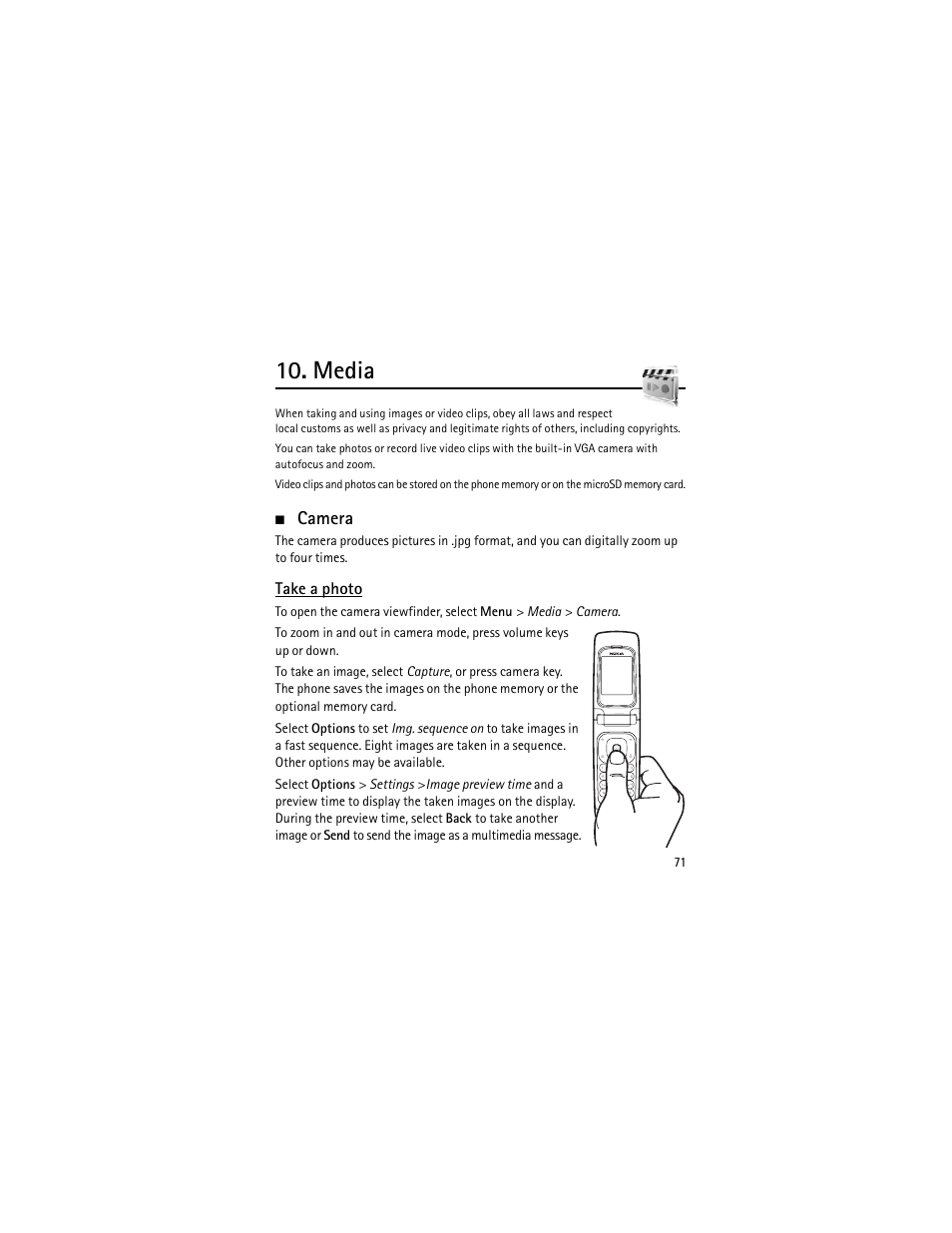 Media, Camera, Take a photo | Nokia 3555 User Manual | Page 72 / 241