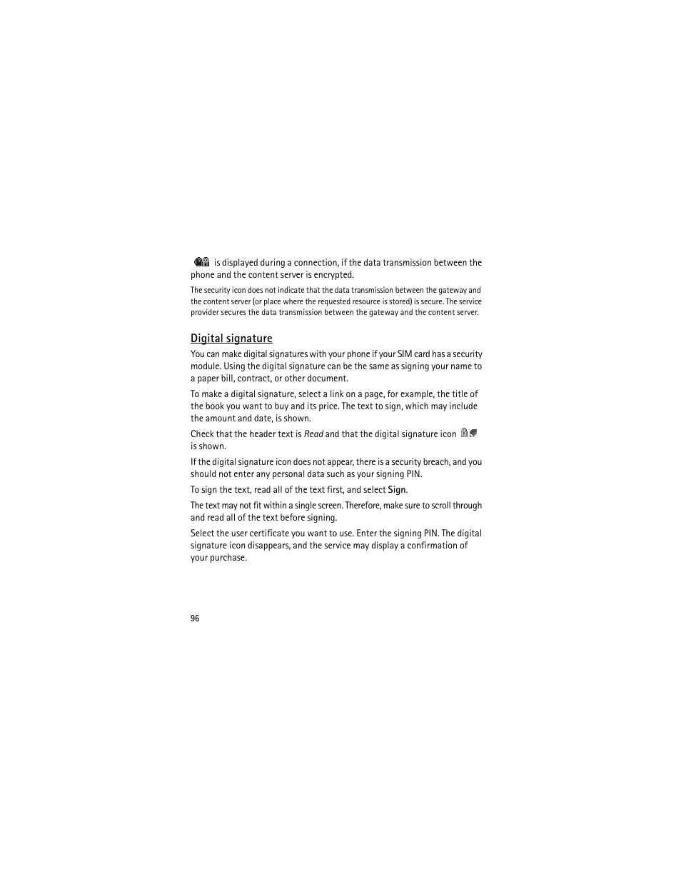 Digital signature, E "digital signature | Nokia 3555 User Manual | Page 97 / 241