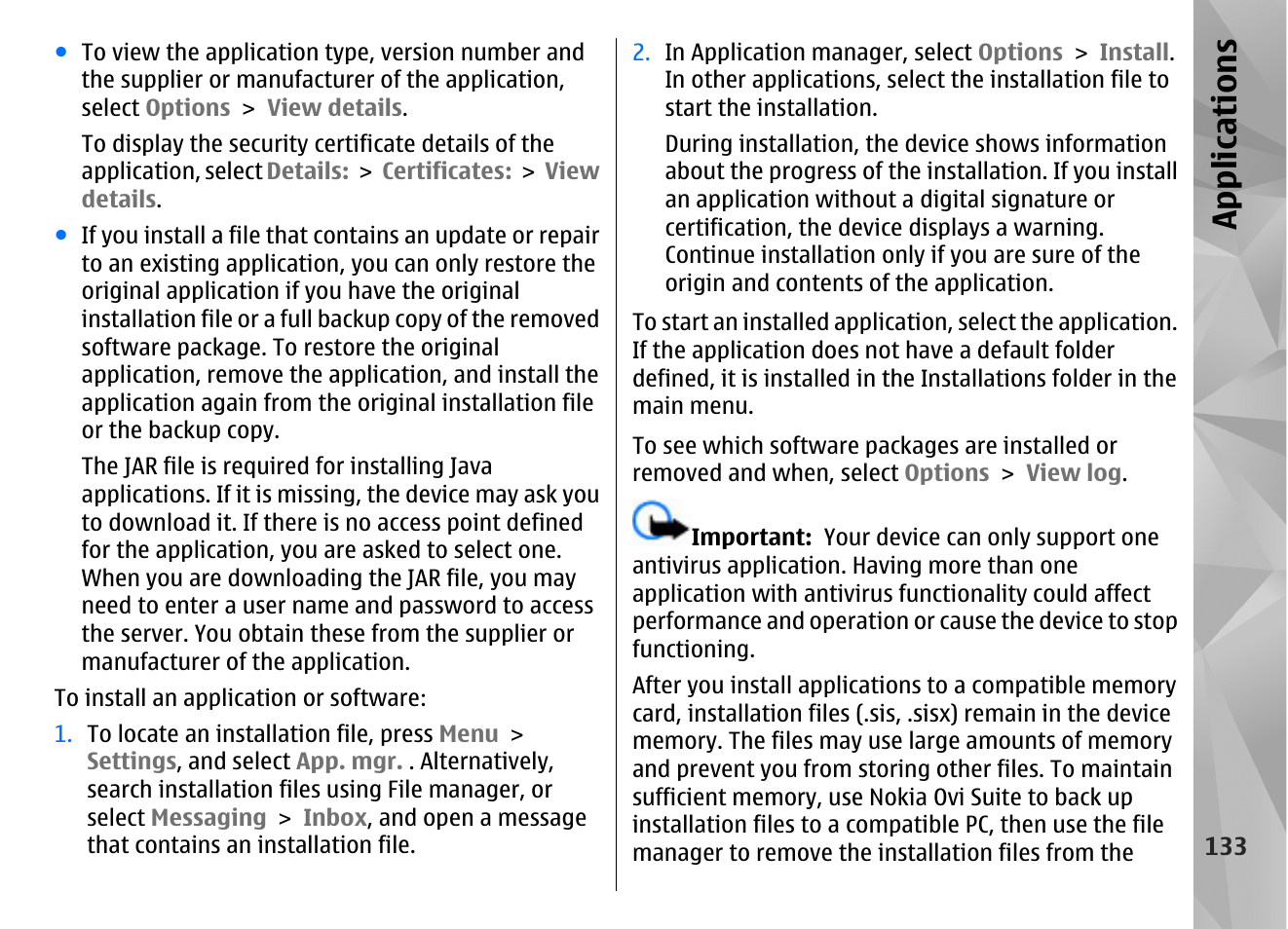 App lication s | Nokia N86 8MP User Manual | Page 133 / 168