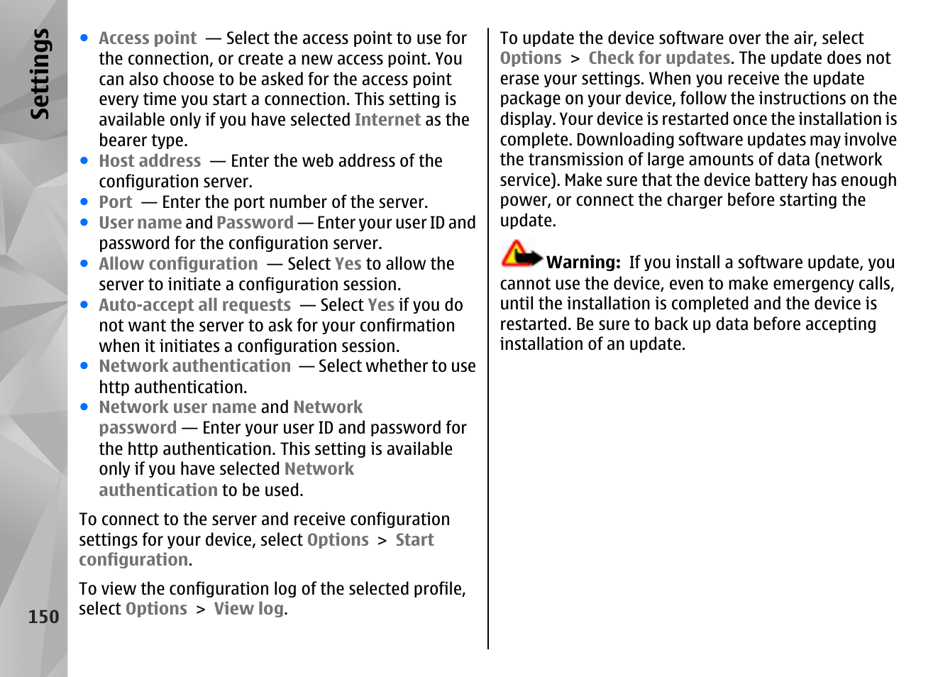 Se ttings | Nokia N86 8MP User Manual | Page 150 / 168