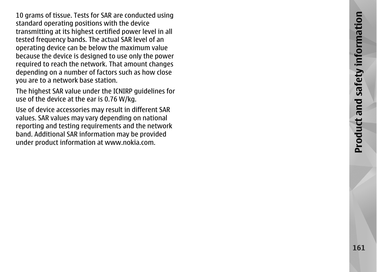 Product and safety information | Nokia N86 8MP User Manual | Page 161 / 168