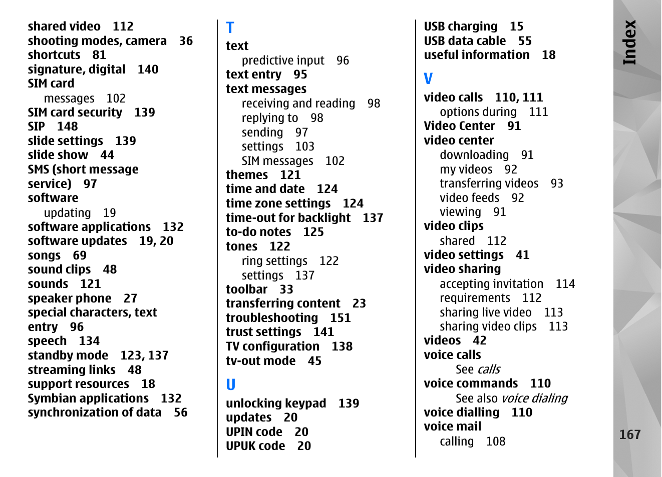 Index | Nokia N86 8MP User Manual | Page 167 / 168