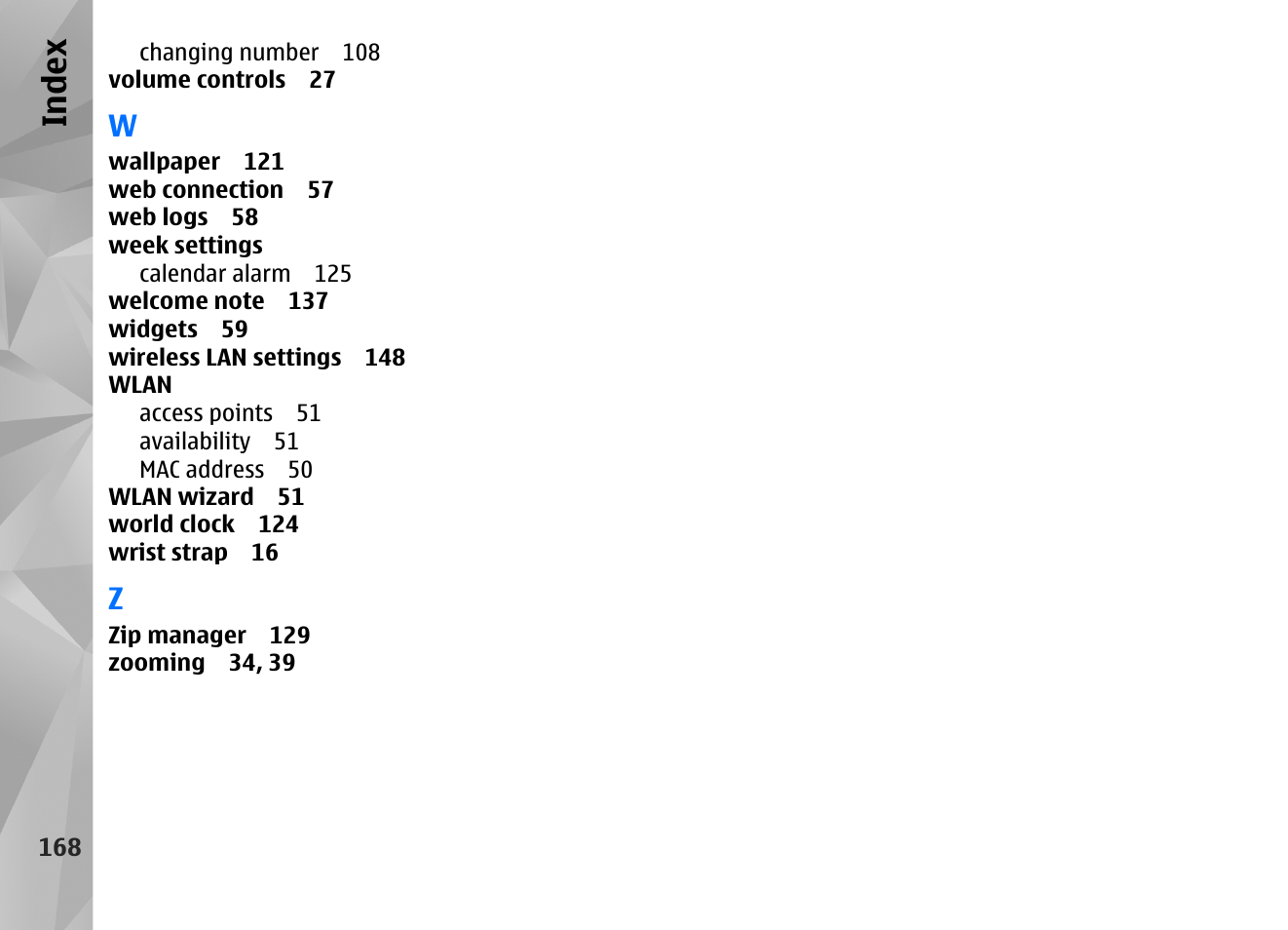 Index | Nokia N86 8MP User Manual | Page 168 / 168