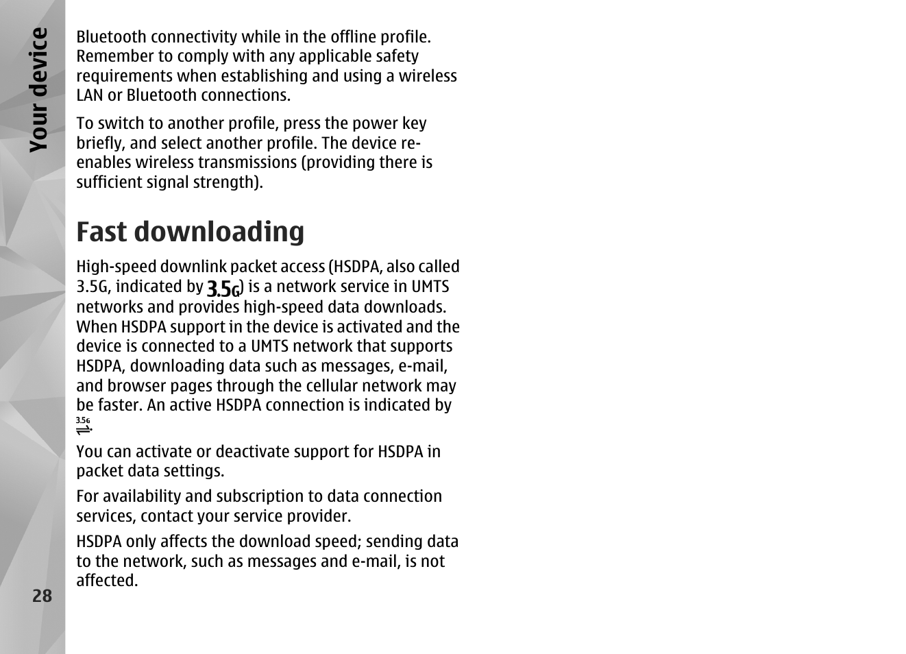 Fast downloading, Your device | Nokia N86 8MP User Manual | Page 28 / 168