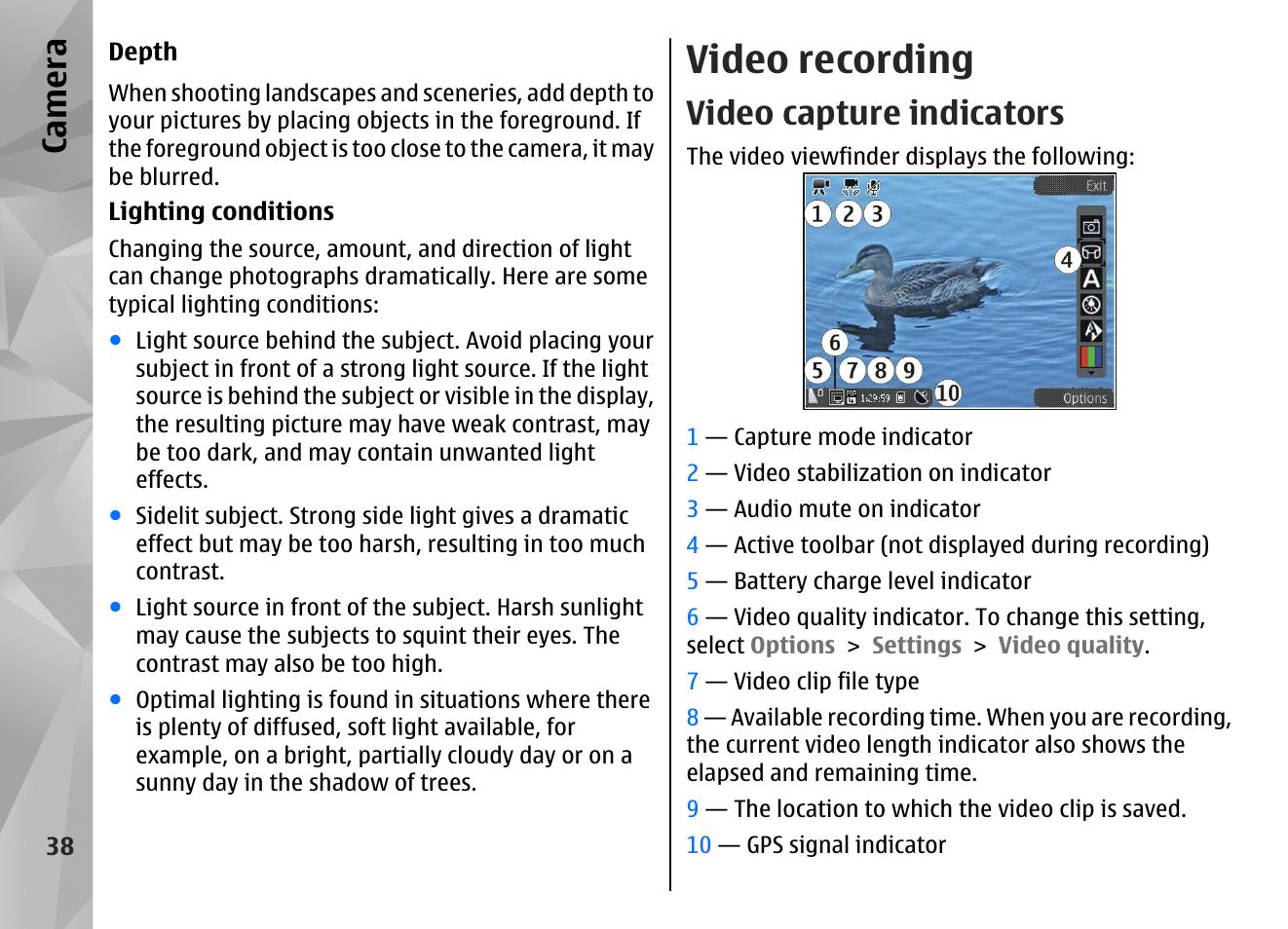 Video recording, Video capture indicators, Ca mera | Nokia N86 8MP User Manual | Page 38 / 168